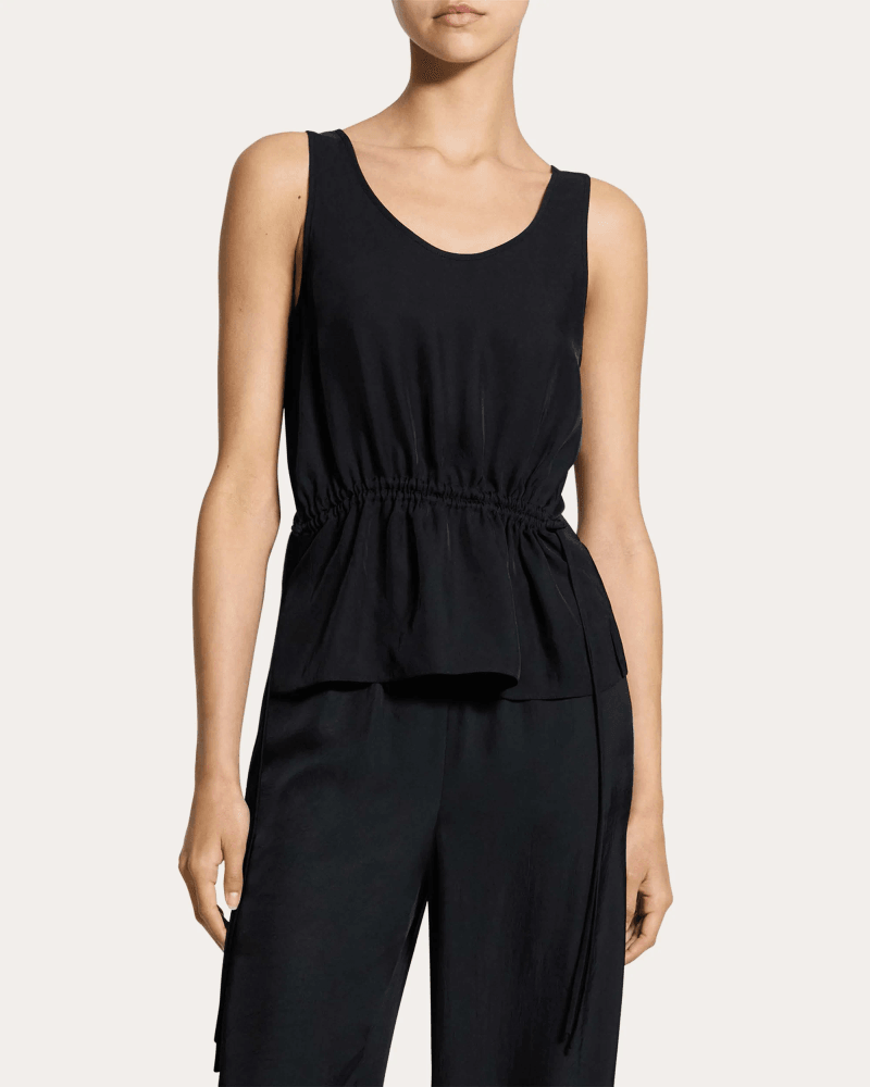 Theory Women's Washed Twill Drawstring Tank Top in Black Rayon/Acetate