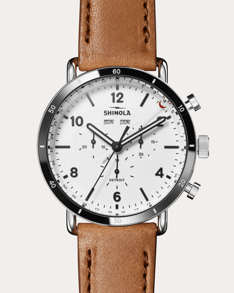 Shinola Men's Canfield Sport 45mm Chronograph Watch in White Leather