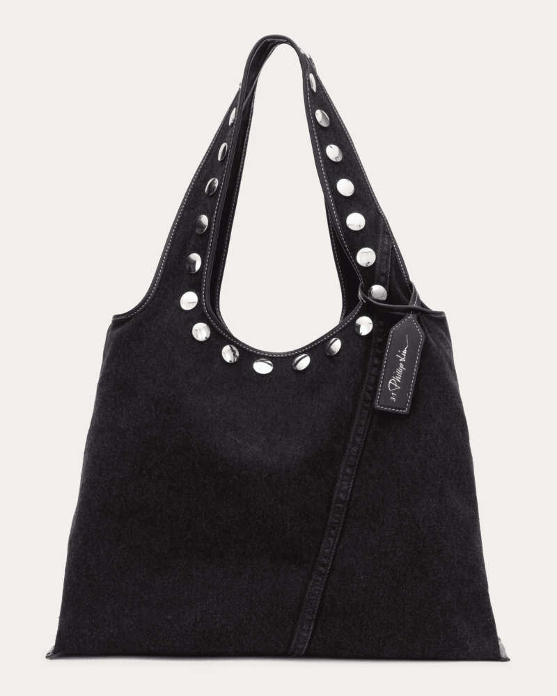 3.1 Phillip Lim Women's Market Studded Washed Denim Tote in Washed Black Leather/Cotton/Denim