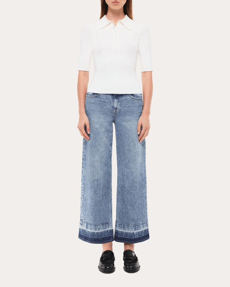 SIMKHAI Women's Jude Released Wide-Leg Ankle Jeans in Blue Cotton/Denim/Elastane