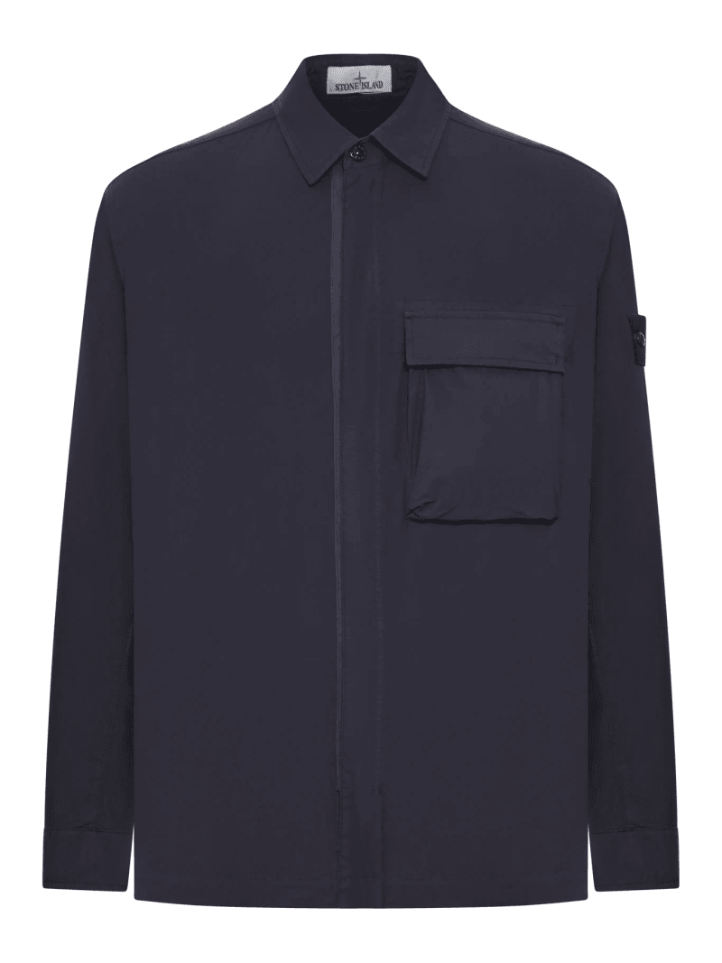 STRETCH COTTON CANVAS OVERSHIRT WITH FLAP POCKET ON THE CHEST - Stone Island - Man