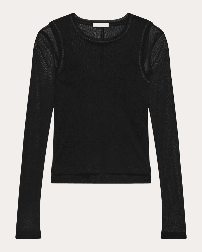 Helmut Lang Women's Sheer Mesh Layered Long-Sleeve T-Shirt in Black Mesh/Polyamide