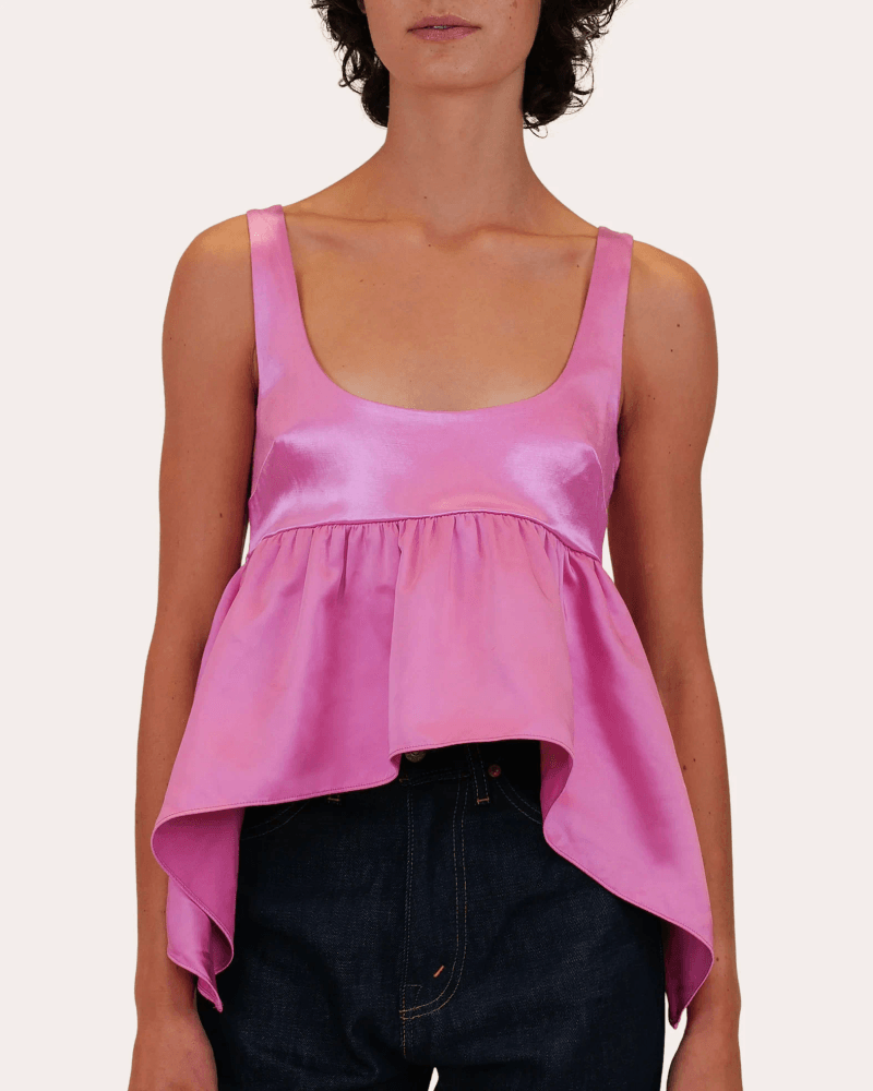 Azeeza Women's Esme Satin Empire-Waist Peplum Top in Pink Cotton/Viscose/Polyester
