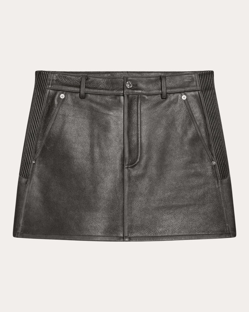 Helmut Lang Women's Distressed Leather Moto Mini Skirt in Grey Leather/Viscose