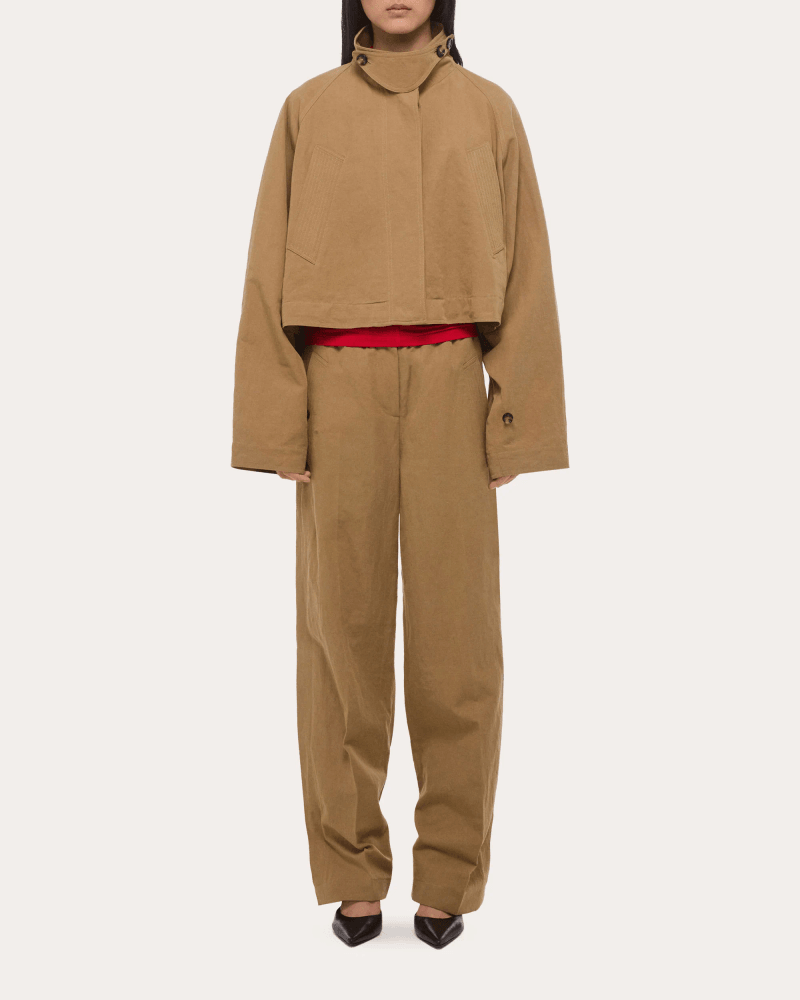 Helmut Lang Women's Cotton Linen Cropped Trench Jacket in Neutral Cotton/Linen