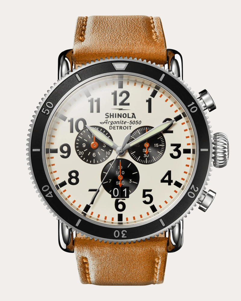 Shinola Men's Runwell Sport 48mm Three-Eye Chronograph Watch in Gunmetal Leather