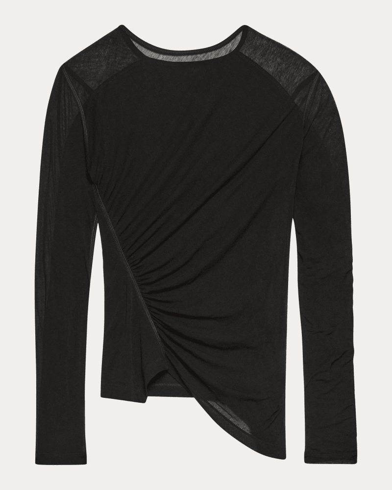 Helmut Lang Women's Sheer Jersey Ruched Asymmetric Wind Top in Black Cotton
