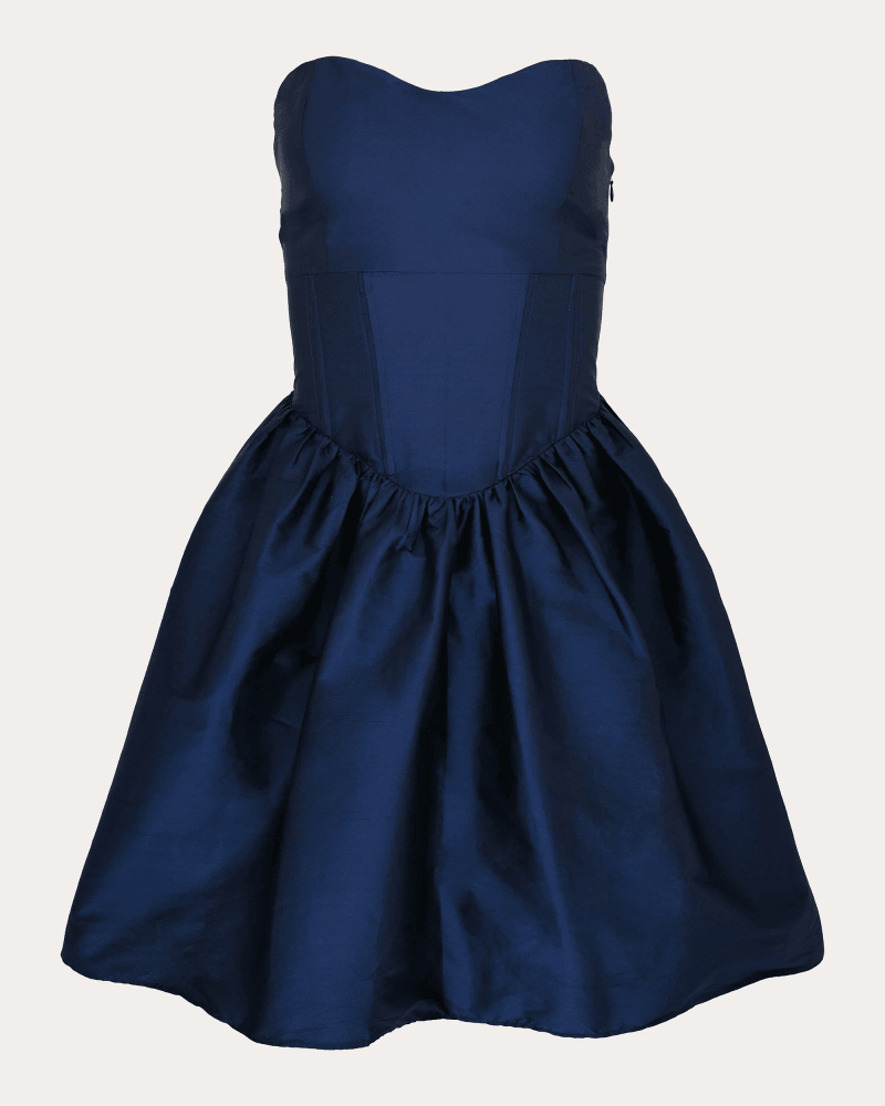 Azeeza Women's Naina Gathered Taffeta Strapless Mini Dress in Blue Polyester