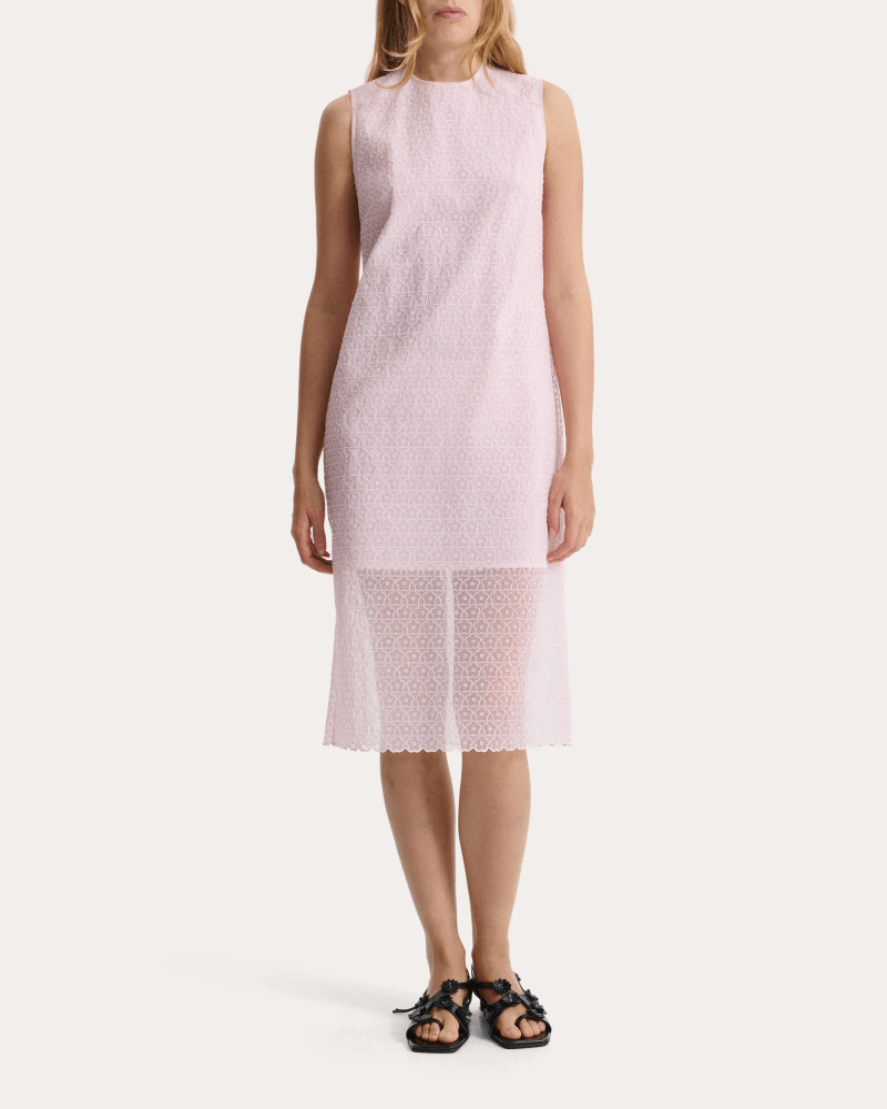 Cecilie Bahnsen Women's Devin Embroidered Floral Sleeveless Midi Dress in Pink Cotton/Polyester/Silk