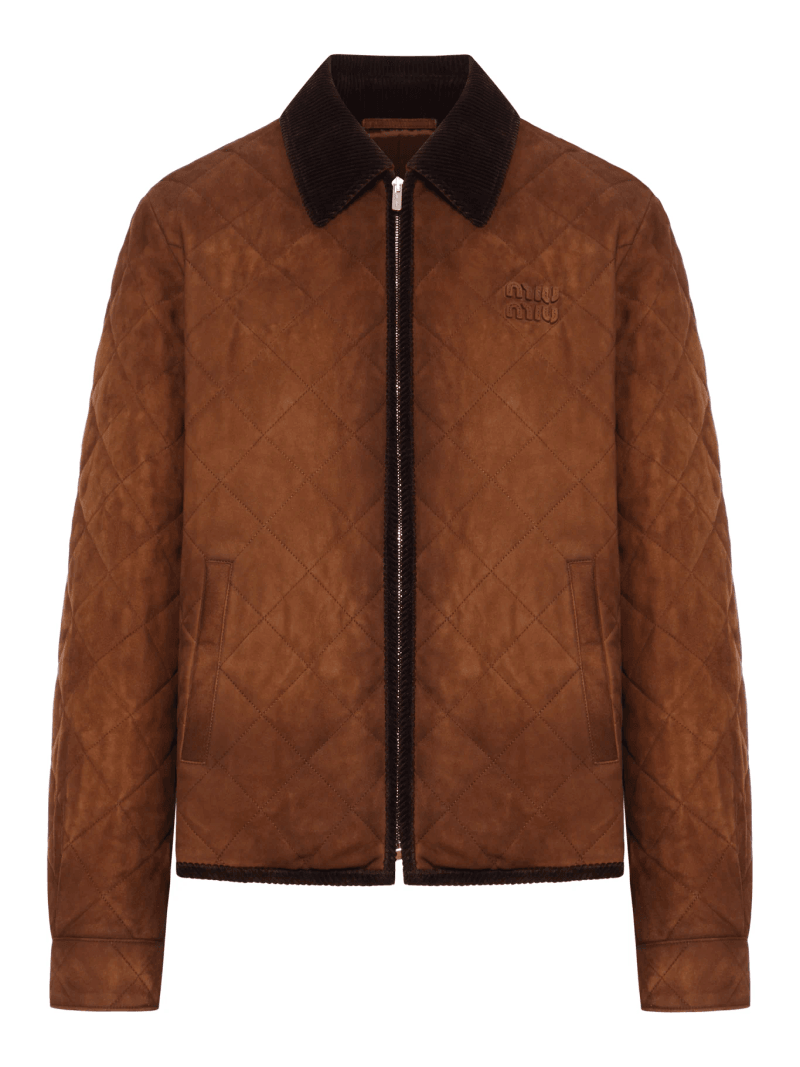 SUEDE JACKET WITH VELVET COLLAR - Miu Miu - Woman