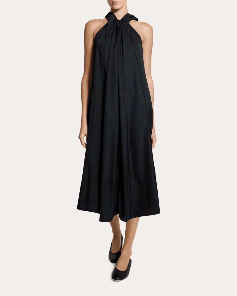 Theory Women's Washed Twill Drawstring Tank Midi Dress in Black Acetate