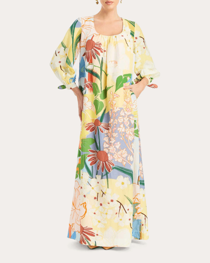 Mestiza Women's Marrakech Floral Organza Scoop Neck Gown Cotton/Linen/Tencel