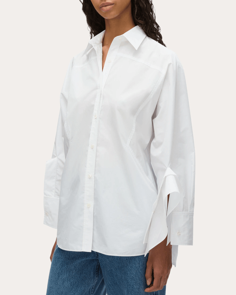 3.1 Phillip Lim Women's Poplin Cascade-Cuff Oversized Shirt in White Cotton/Polyester