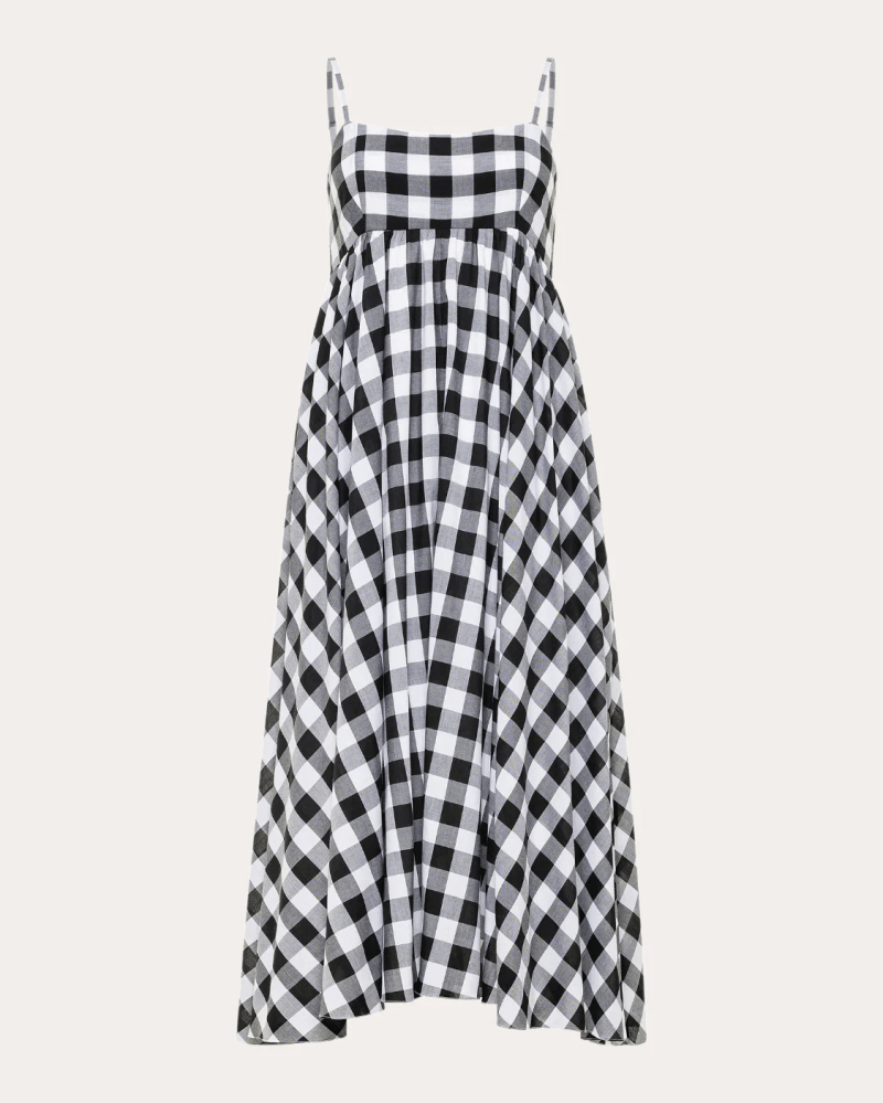 Azeeza Women's Rachel Gingham Cotton Gathered Midi Dress in Black/white Gingham